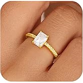 Honsny Gold Birthstone Rings for Women Non Tarnish Wedding 14K Gold Plated Emerald Engagement Promise Rings Cubic Zirconia Stackable Dainty Gemstone Pinky Eternity Band Ring Jewelry Birthsday Gifts