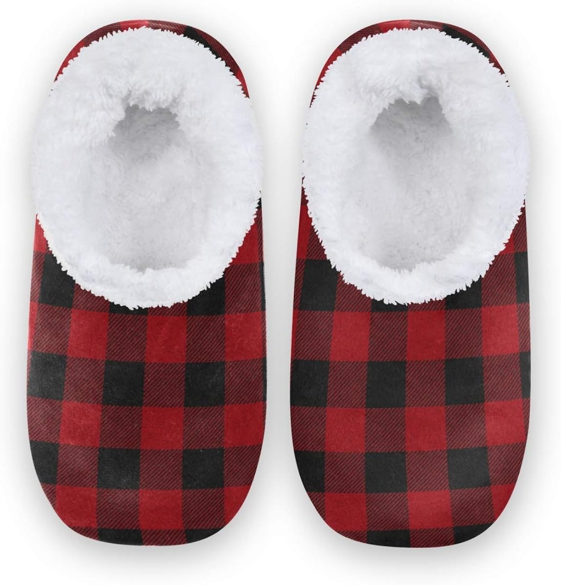 Rxyy Geometric Red Black Plaid Grid Slippers for Women and Men, Womens