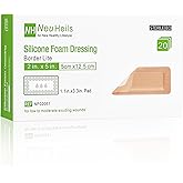 NeuHeils 20 Packs Silicone Foam Dressing Border Lite 2''x5'', Pad Size 1.1''x3.3'', Soft Gentle Would Bandage Patch for Small Bed Sore Pressure Ulcer