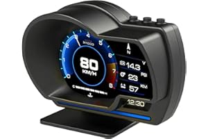 AkaBane Car HUD Heads up Display GPS + OBD2 Gauge Display, MPH Digital Speedometer, Tachometer, Water Temperature Gauge, Fati
