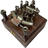 Brass Nautical Sextant Vintage Antique Astrolabe Ship Navigation Instrument Celestial & Nautical Sextant with Two Extra Sighting Telescope/Astrolabe Ship History Sextant Tool with Wooden Box