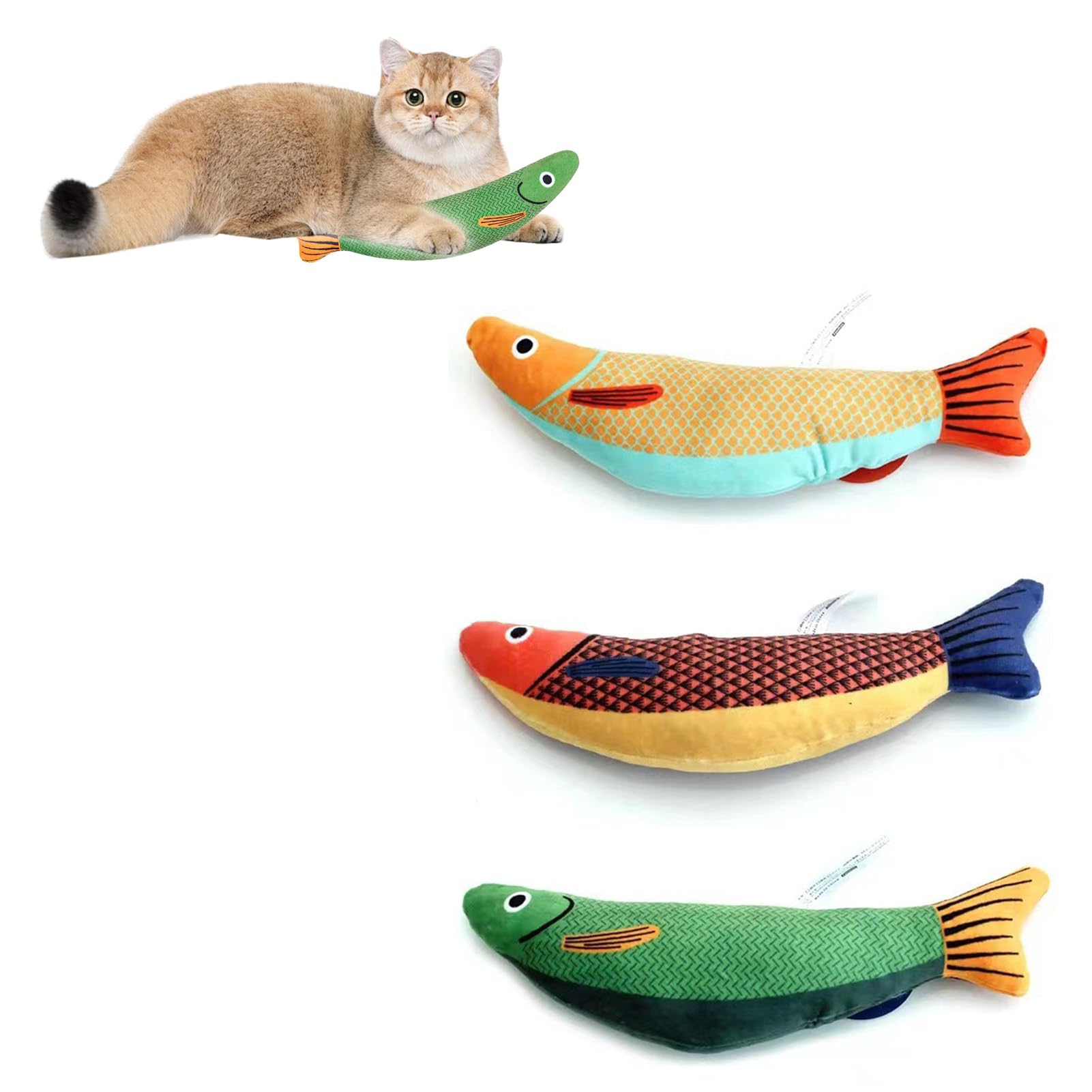 JOJIU Catnip Toy,3 Pack Catnip Toy Interactive Plush for Indoor,Plush Cartoon Kitten Teething Interactive Toy with Bell Inside,Catnip Fish Toys for Chewing Teeth Grinding