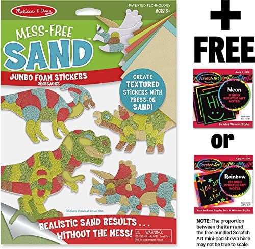 Dinosaurs: Mess-Free Sand Jumbo Foam Stickers + FREE Melissa &amp; Doug Scratch Art Mini-Pad Bundle (300407)