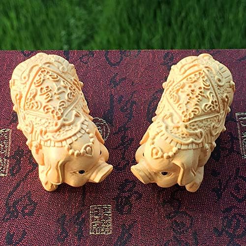 ZHM store Lucky/Happy Pig-Quality Boxwood-Exquisite Carving Handle Pieces-Collective Tea Pet Craft Statue