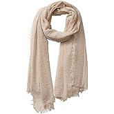 HeiDmai Unisex Cotton Blend Crinkle Vintage Soft Scarf with Fringed Edges 35" × 70"