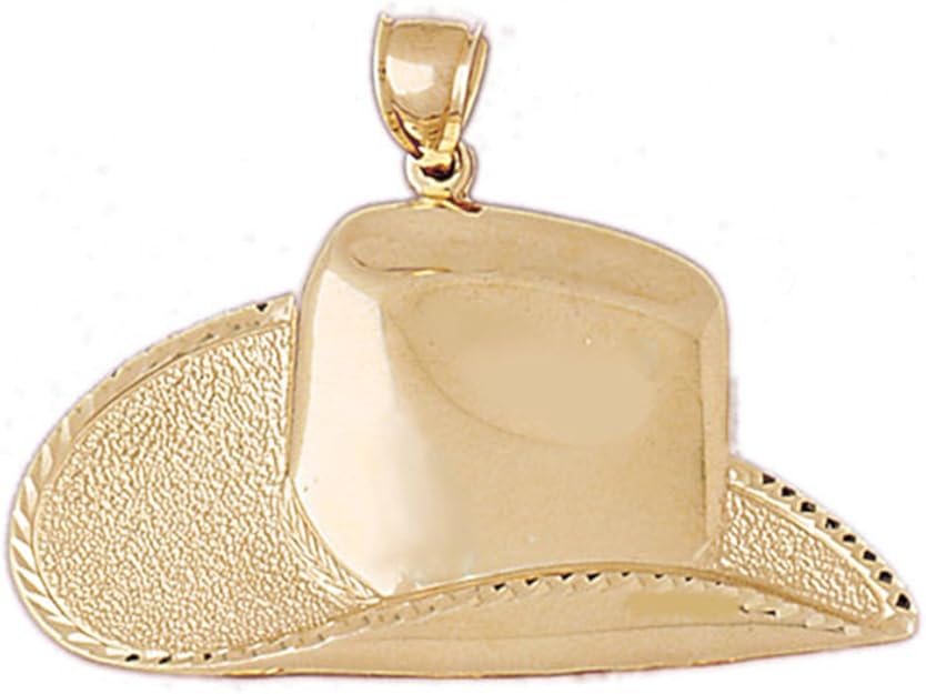 14K Yellow Gold Large Cowboy Hat Pendant Necklace 35 mm Amazon.co.uk
