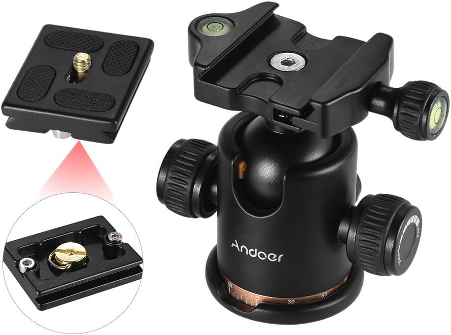 Andoer Camera Tripod Ball Head Ballhead with 1/4 Quick Release Plate, Max. Load 17.64Lbs/8KG, Black, Stil 1 - Image 3