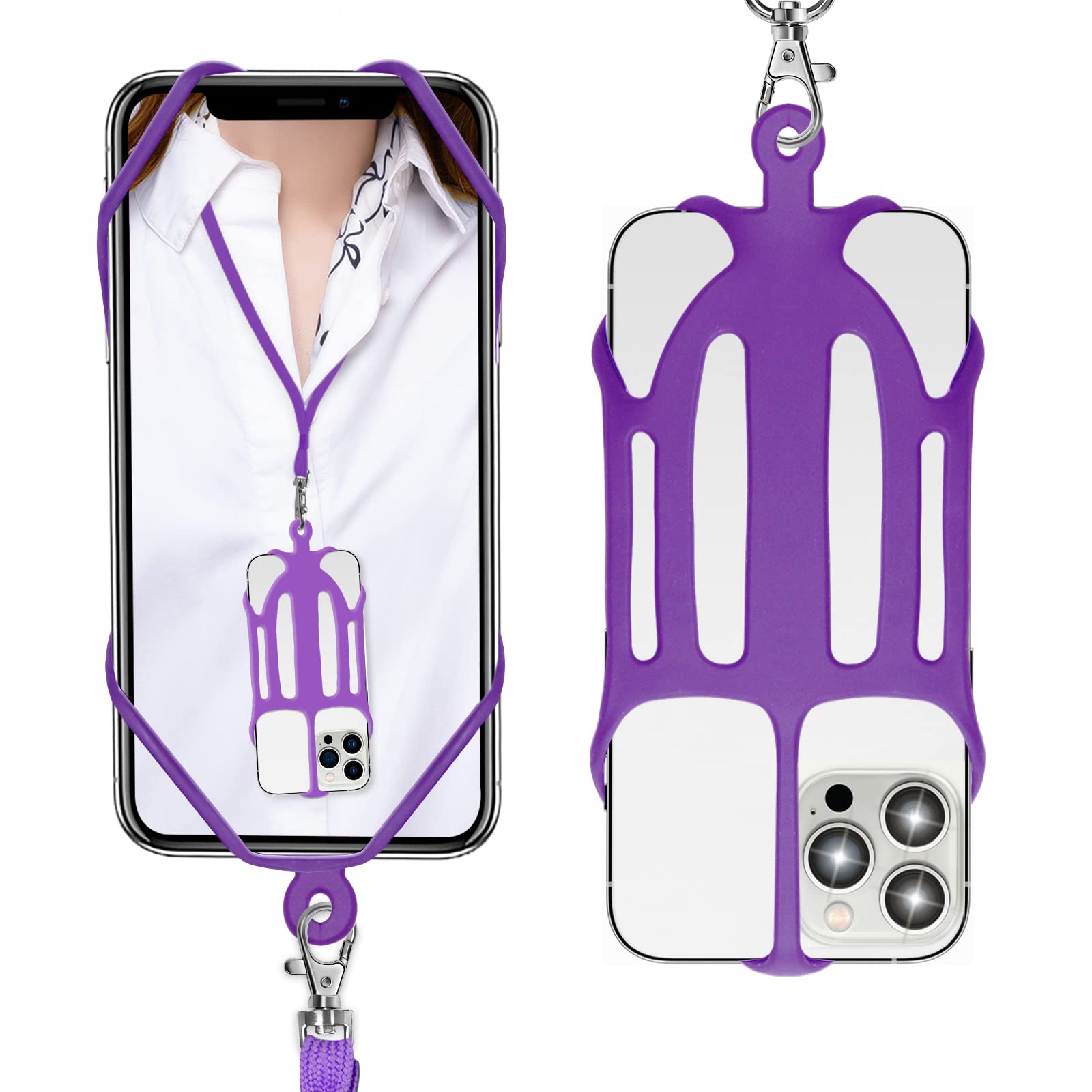 ROCONTRIP 2 in 1 Cell Phone Lanyard Strap Case Holder with Detachable Neckstrap New Upgraded Universal for Most Smartphones 4.7-7.2 Inch Purple