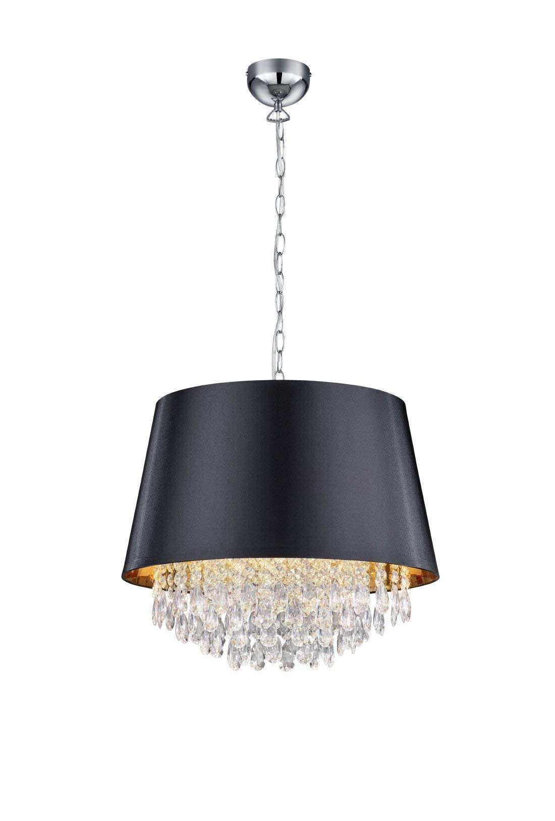 Trio Leuchten Loreley 309300302 Pendant Light Chrome-Coloured Metal/Black Shade/Gold-Coloured Interior/Clear Acrylic Decoration Excluding 3 x E14 / 50 x 50 x 150 cm