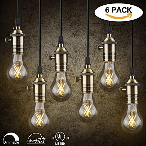 LED Edison Light Bulbs Dimmable LED Vintage Filament Light Bulbs,E26 Base,4.5W(40 Watt Equivalent),2700 Warm White,Energy Saving A19 LED Light Bulbs for Indoor Decorations,UL Listed,Pack of 6