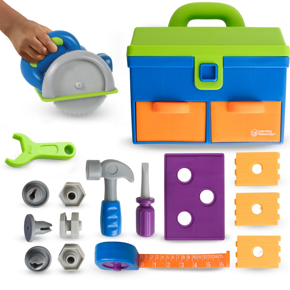 Learning Resources New Sprouts All-in-One Toolbox, Toys for 2 Year Old Boy or Girl, 18 Pieces, Chunky Pretend Play Tools for Toddlers With Carry Box
