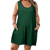 Eytino Womens Plus Size Jumpsuits Crew Neck Casual Sleeveless Solid Short Rompers with Pockets (1X-5X)