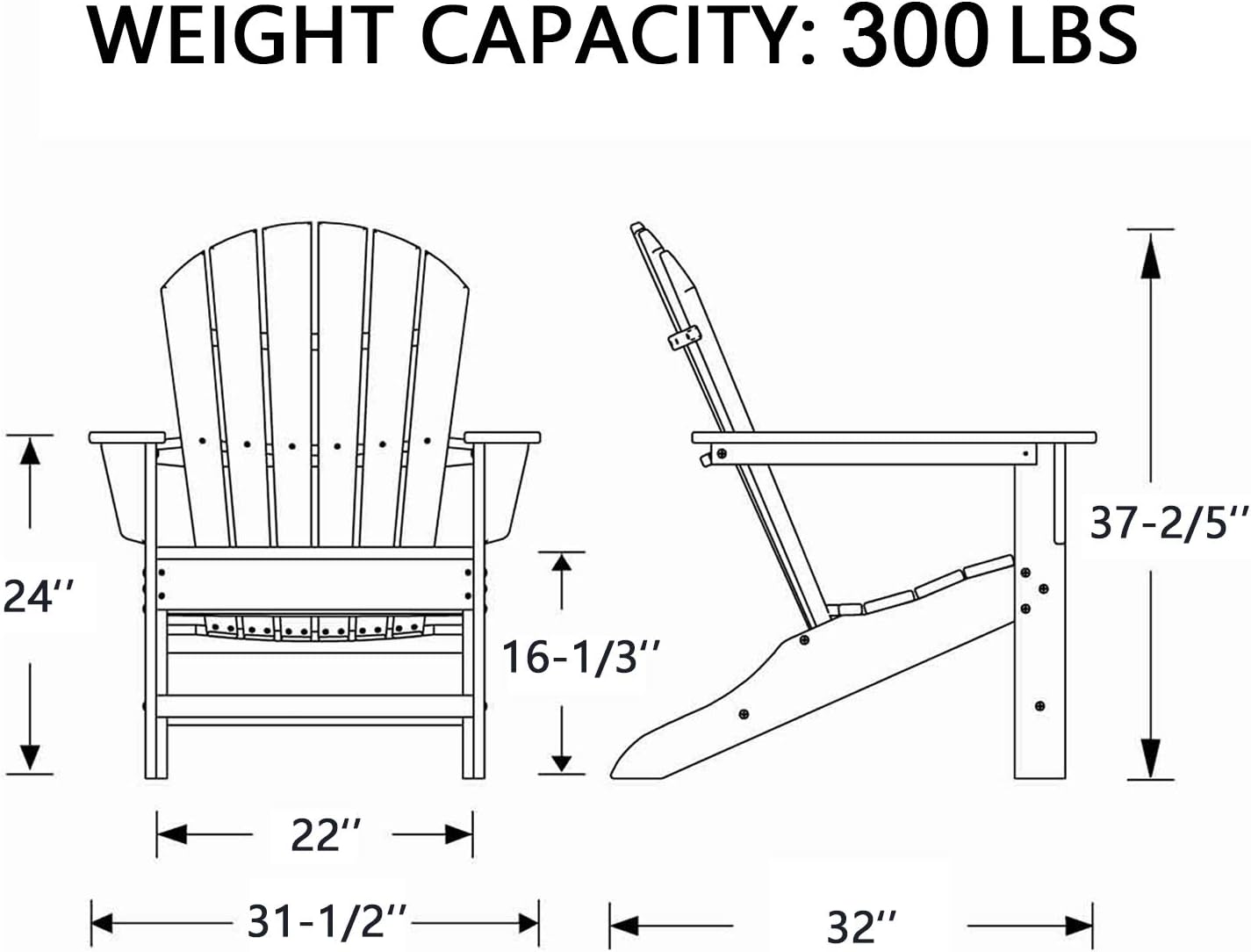DAILYLIFE HDPE Plastic/Resin Classic Outdoor Adirondack Chair for Patio Deck Garden,Backyard & Lawn Furniture,White (White): Kitchen & Dining
