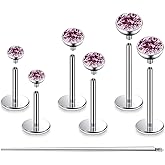 Pnsgisr F136 Titanium 20/18/16G Internally Threaded Flat Back Stud Earrings Nose Rings Lip Medusa Monroe Labret 6/8/10mm Short/Long Bar Piercing Jewelry with Taper for Women Men