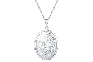 YOUFENG Oval Round Flower Locket Necklace that Holds Pictures Photo Locket Pendant