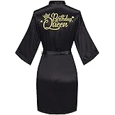 Women's Birthday Party Queen and Squad Robe Kimono SPA Bathrobe with Gold Glitter