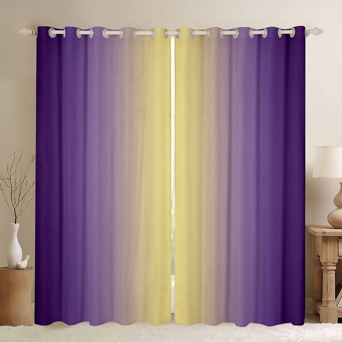 Purple and Yellow Darkening Drapes Gradient Style Curtains for Bedroom Living Room For Kids Women Men Ombre 30%-50% Blackout Curtains Geometric Window Treatments W52*L63