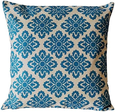 Wenmei Cotton Linen Square Decorative Throw Pillow Case Cushion Cover Throw Pillowse Vintage Pattern 18in X 18in One Side Printed (Blue)
