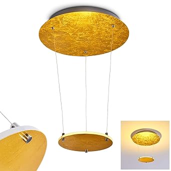 LED Deckenpanel Mulchi, moderne Deckenleuchte aus Metall in Gold, 19 Watt, 1700 Lumen, Lichtfarbe 3000 Kelvin, runde Deckenla