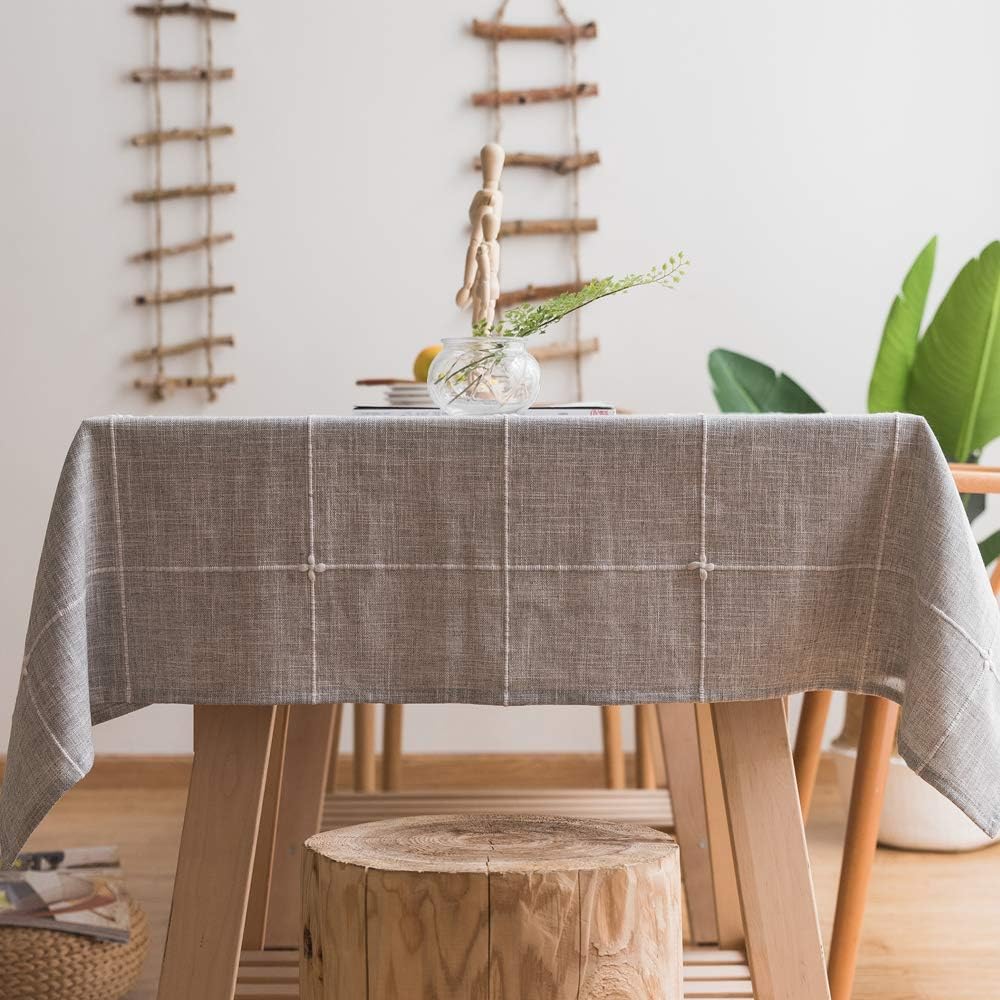 DIMICA Heavy Duty Cotton Linen Table Cloth for Rectangular Tables Solid Embroidery Lattice Tablecloth for Kitchen Dinning Tabletop Decoration (52"x86", Grey)