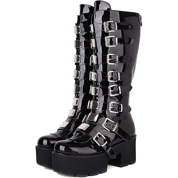 Amazon.com | NIGXWNS Women Platform Knee High Goth Boots Zip Round