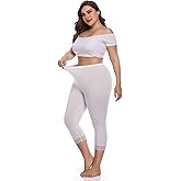 Plus Size Capris Leggings for Women,Lace Trim Stretch Crop Leggings Workout Casual Tights Pants