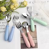 Lanjue 3 Set Baby Fork and Spoon Stainless Steel Flatware 6 Pcs Blue Green Pink view 2
