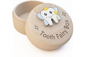 Azbuk Tooth Fairy Box, Carved Wooden Box with 3D Tooth, Stores Lost Teeth for Kids, Easy to Carry, Suitable Size and Durable, Dropped Tooth Keepsake Storage Box for Boy or Girl(B-wings-T)