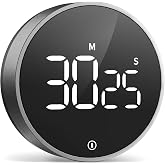 Digital Magnetic Kitchen Timer &amp; Stopwatch with LED Display, Space Gray | Up to 99:55 Countdown &amp; Count Up , Easy Twist Control, Adjustable Volume &amp; Brightness, Magnetic Back, Battery Powered