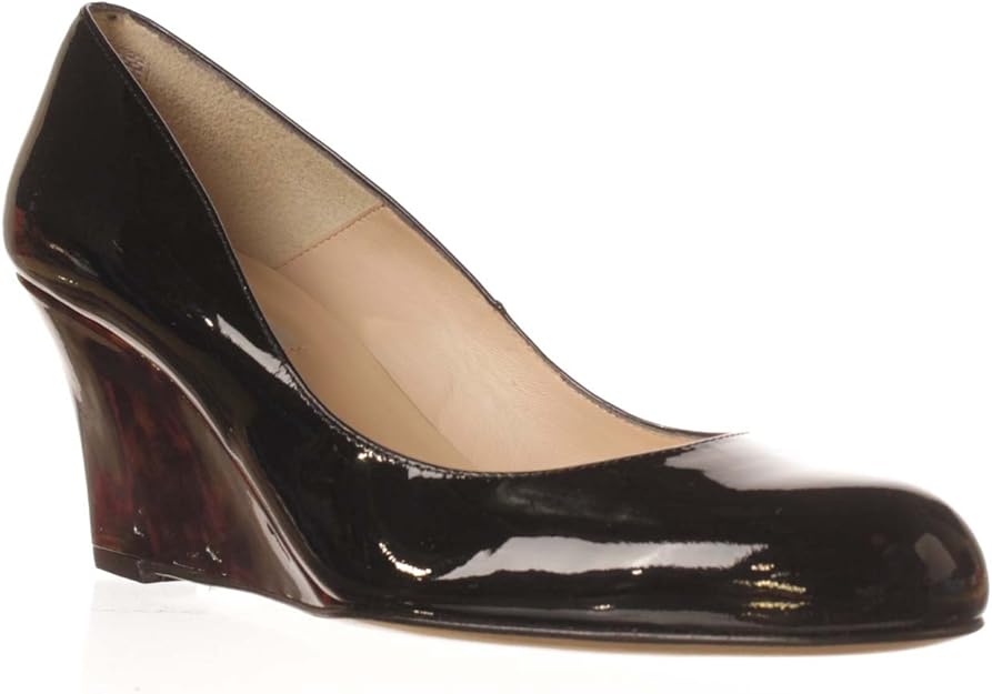 black patent leather wedge heels
