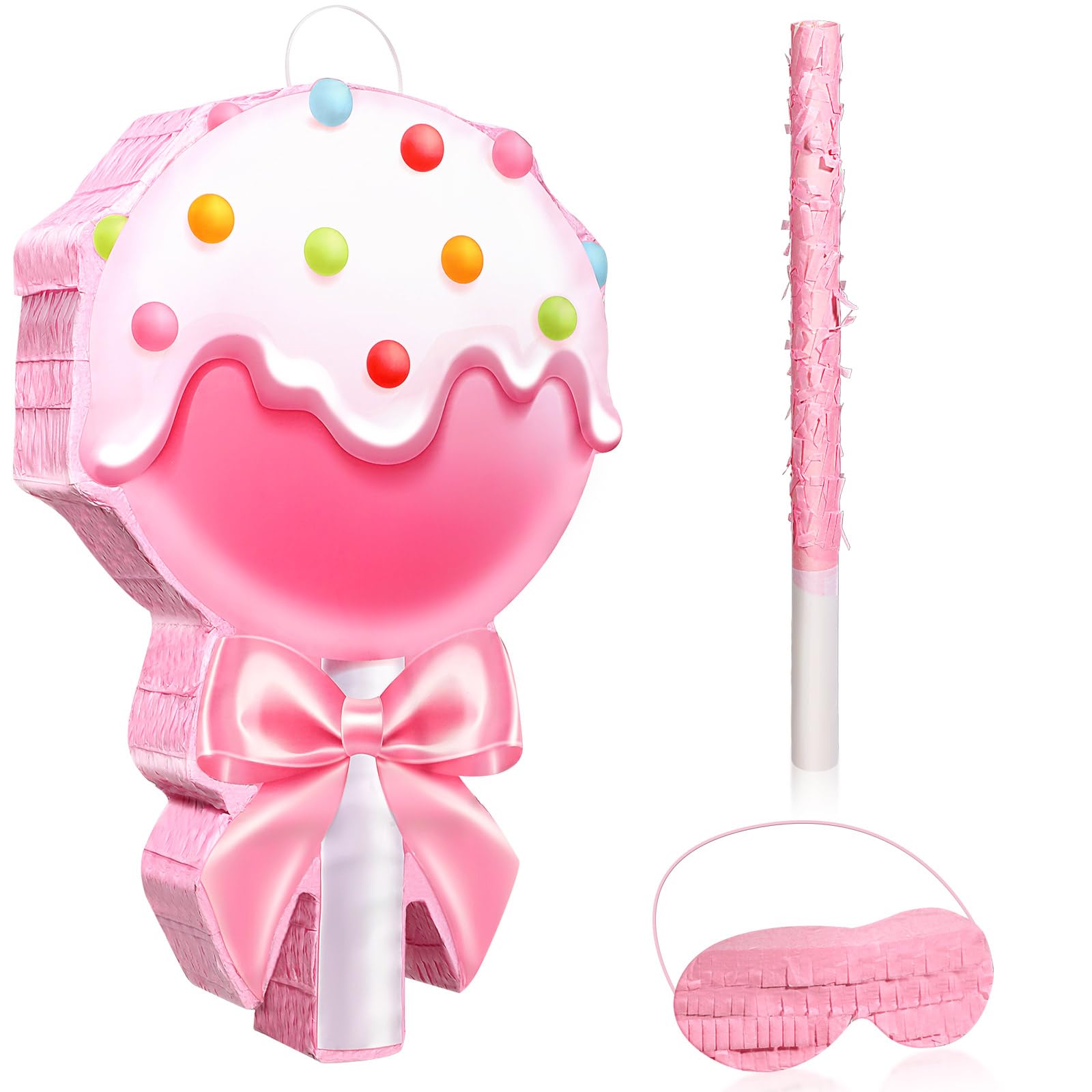 Photo 1 of Aoriher Candy Party Favor Candy Piñata with Stick Blindfold Pink Sweet Lollipop Candy Piñata for Birthday Party Supplies Decoration