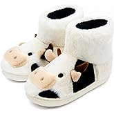 Jerzmy Cow Bootie Slippers for Women Men, Warm Cozy Memory Foam Slipper Boots Fuzzy Plush Lining, Cute Winter House Shoes for Indoor Outdoor