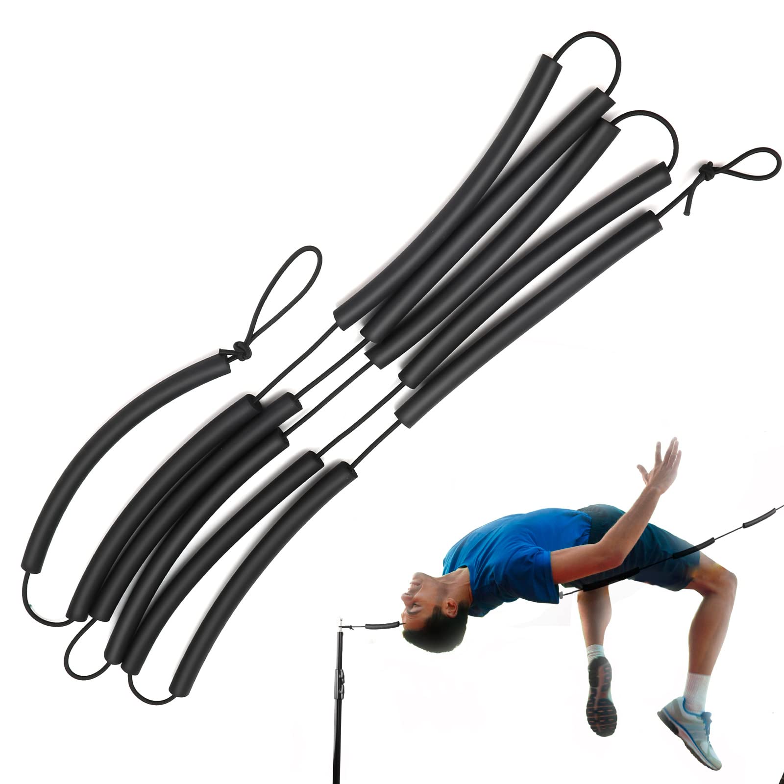 High Jump Elastic Crossbar, 8.2ft Long High Jump Elastic Bungee Cord High Jump Training Equipment Elastic Crossbar Foam for Beginners Athletes Practice (Black)