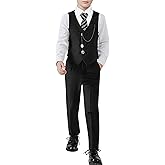 ZOEREA Boys Suit Formal Dress Clothes Big Boy Wedding Outfit Vest+Pants+Dress Shirt+Chain+Adjustable Tie 6-10Y