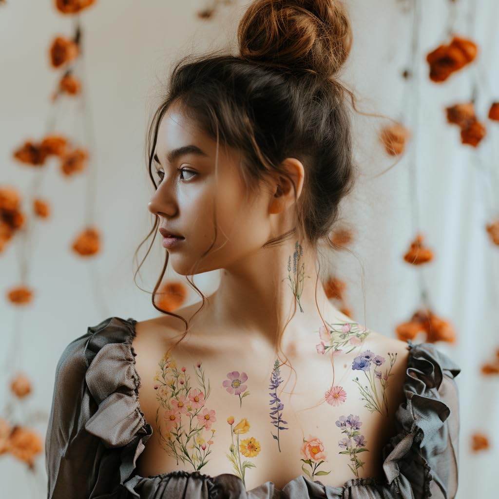 Everjoy Watercolor Wild Flowers Small Temporary Tattoo Stickers - Waterproof Tiny Floral Fake Tattoos for Women and Girls — image 1
