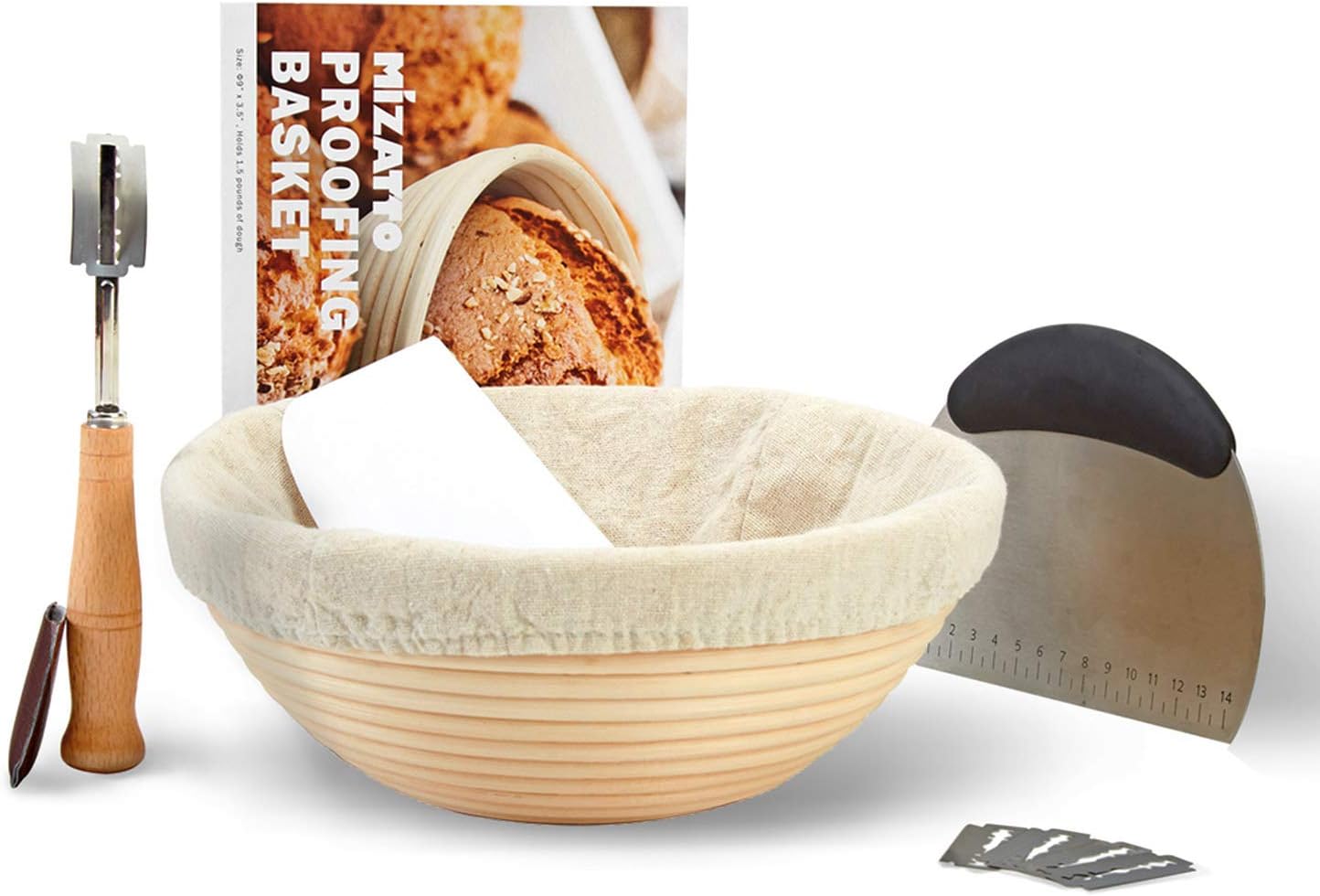 MIZATTO 9 Inch Bread Proofing Basket Set, Baking Tool Kit