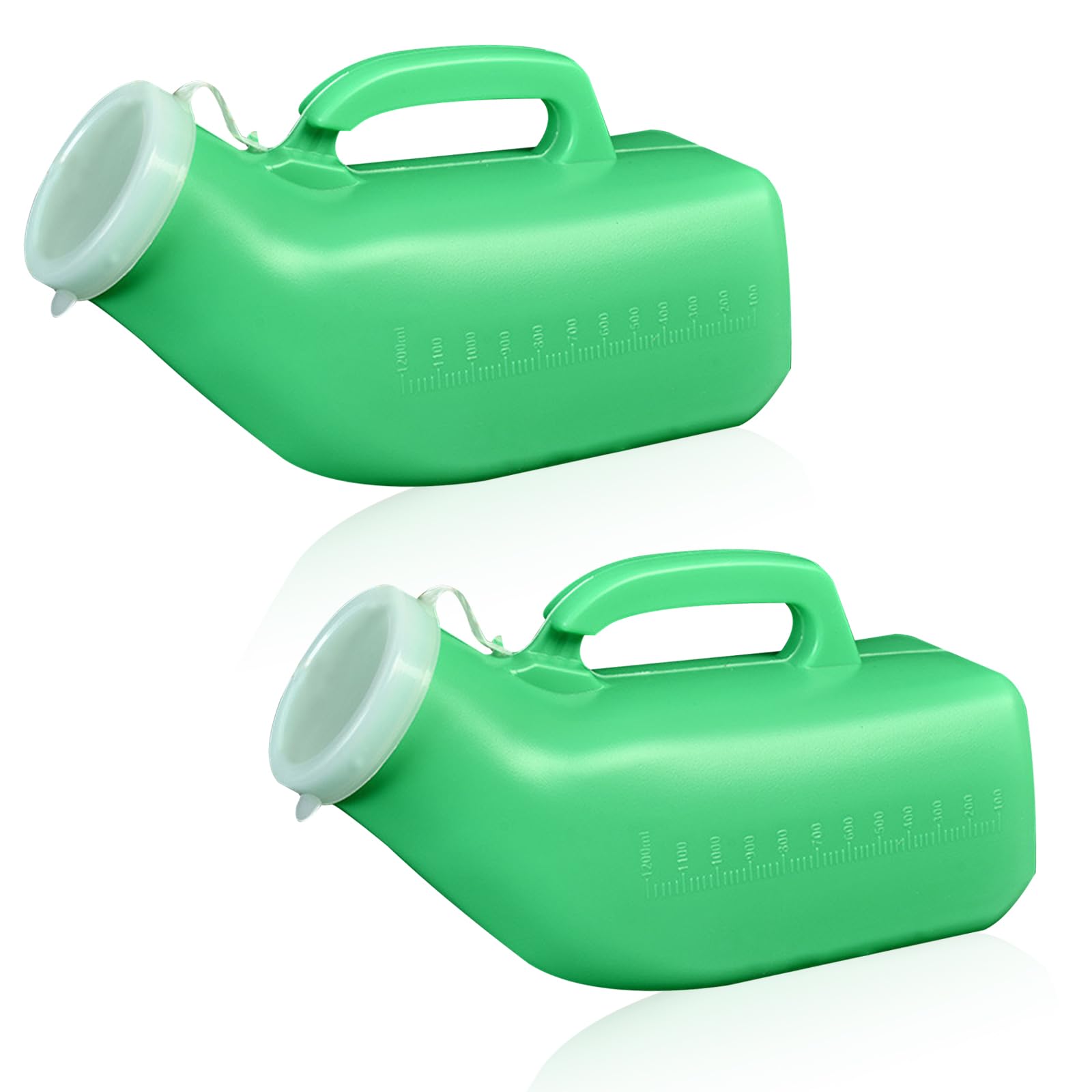 2 Pack Male Urinal Bottle, 1200ML Urine Bottle for Men Portable Urinal Pee Bottle Pee Containers with Secure Cap Measuring Scale for Travel, Hospitals, Urine Collection (Green)