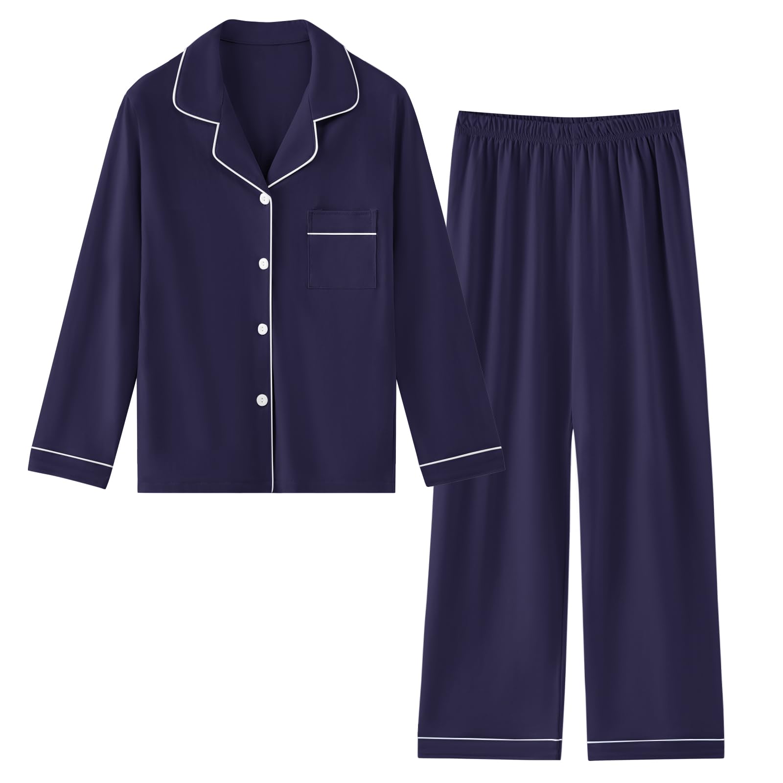 Photo 1 of Umeyda Boys Cotton Pajamas Set Kids Cartoon Long Sleeve Sleepover 2 Pcs Lightweight Shirt Top + Shorts Pjs Set, Navy Blue, for Ages 11-12 Years = Tag 160