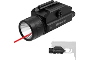 Gmconn 1250 Lumen Tactical Flashlight Red Laser Light Combo, Rechargeable Pistol Light with Strobe/Momentary Compatible with Picatinny