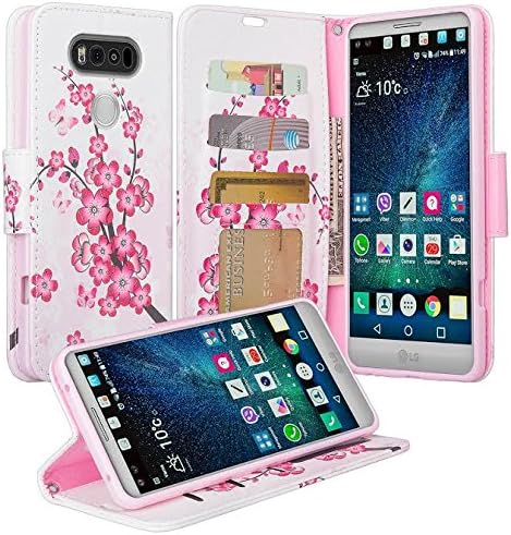 LG V20 Case, LG V20 Wallet Case, Wrist Strap Flip Folio [Kickstand Feature] Pu Leather Wallet Case with ID&amp;Credit Card Slot For LG V20, (Lotus Flower)