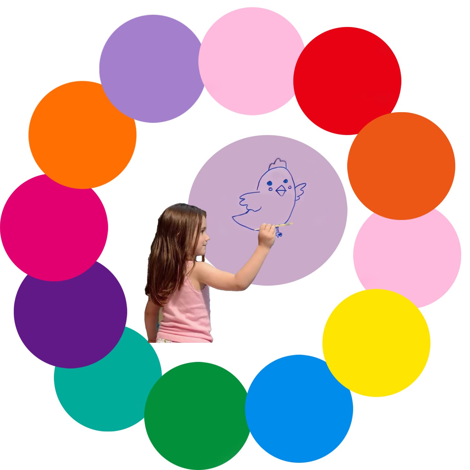 Photo 1 of 12pack 11 inch Color Dry Wipe dot Circle Removable Dry Erase Circles, whiteboard Marking Vinyl Sticker dot Wall Decal Wall Decal School Classroom Student Table