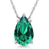 Gem Stone King 14K White Gold Green Nano Emerald Pendant Necklace for Women | 2.44 Cttw | Gemstone May Birthstone | Pear Shape 12X8MM | With 18 Inch Chain
