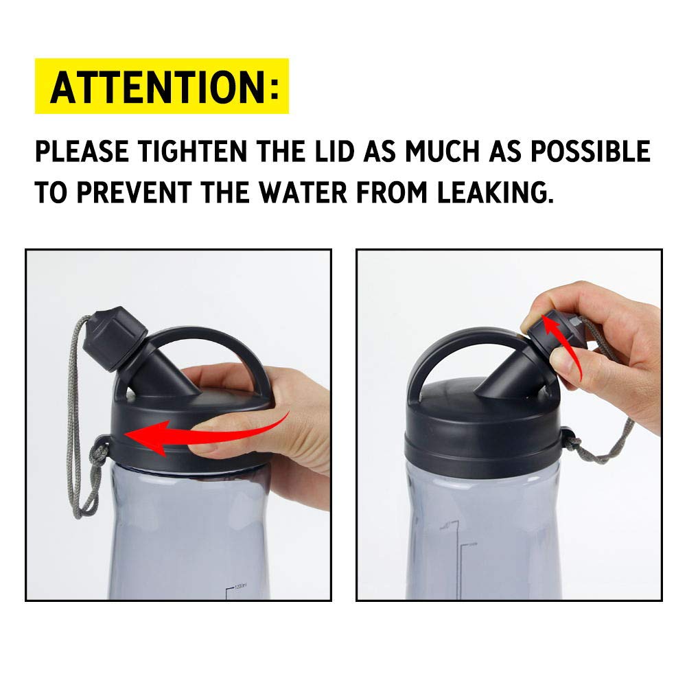 Bottiglia d\'acqua Sportiva - 1 Litro Bottiglia Acqua con Infusore BPA Free, a Prova di Perdite, Plastica Detox Bottiglie Acqua per Palestra, Sport, Yoga, la Corsa--Grigio