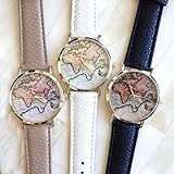 U-beauty Unisex Men Women Lady Girls World Map China Map Leather Watches Quartz Wristwatch (Black)