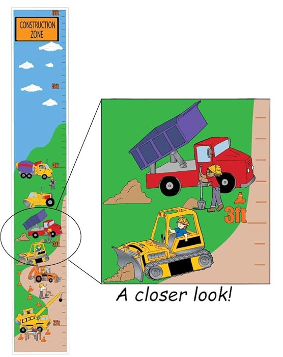 Construction Zone Growth Chart Wall Art Decor Vinyl Removable Adhesive Construction Trucks and Tractors Decals Stickers