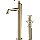 KRAUS Ramus Single Handle Vessel Sink Bathroom Faucet with Pop-Up Drain in Brushed Gold, KVF-1220BG