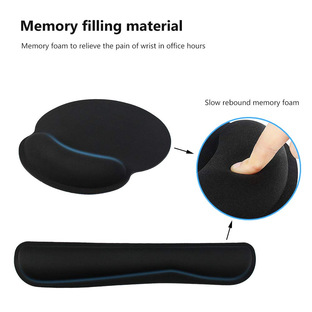 Poualss Keyboard Wrist Rest Pad Mouse Pad, Memory Foam, Rest Pads Sets for Comfortable Typing & Wrist Pain Relief, Anti-Slip Rubber Base