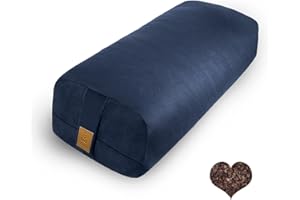 FelizMax Organic Buckwheat Bolster (24X10.5X5.5 in) Supportive Rectangular Meditation Pillow 100% Cotton Cover Yoga Pillow