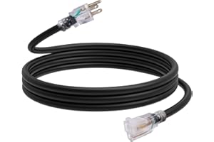 EP 10 Ft Outdoor Extension Cord, 12/3 SJTW Heavy Duty Waterproof Power Cable, 3 Prong Grounded Plug, Lighted End, for Lawn, G