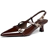 Coutgo Women's Slingback Kitten Heel Pointed Toe Pumps